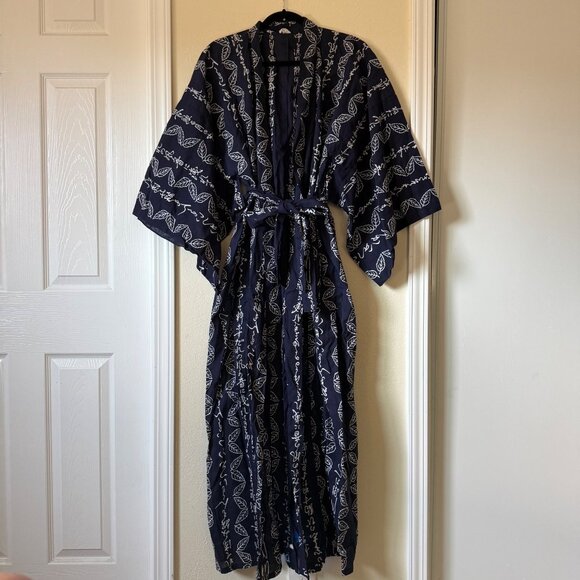 Vintage Japanese Kimono Robe Gown In Blue MADE IN JAPAN Sz L - Picture 1 of 6